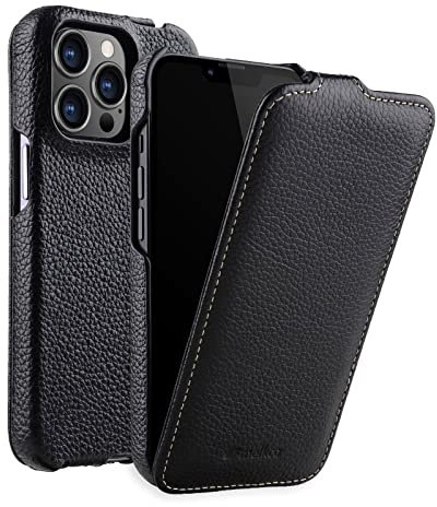 MELCKO Hülle passend für Apple iPhone 13 PRO (6,1 Zoll), Handyhülle mit beschichtetem Leder, Flip-Case, Schutzhülle klappbar, dünne Handy-Tasche, Slim Cover, Schwarz