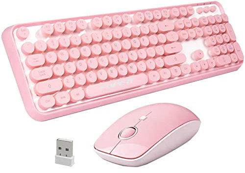SADES Juegos de teclado y mouse inalámbricos, conectividad fiable de 2.4 GHz para PC, portátil, Smart TV y más (rosa)