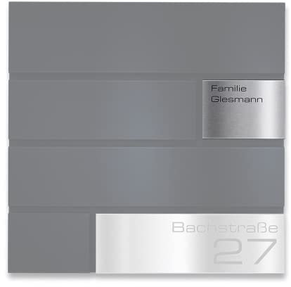 Metzler Edelstahl Briefkastenschild - V2A Edelstahl-Namensschild - Ersatzschild für Briefkasten Modell G - Selbstklebende Ruckseite - Individuelle Beschriftung