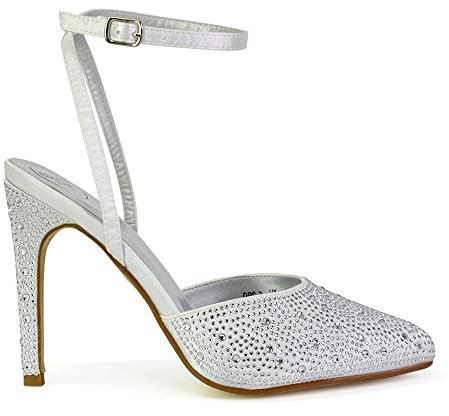 ESSEX GLAM Womens Wedding Shoes Ladies Strappy Diamante Satin Bridal Stilettos Size 3-8