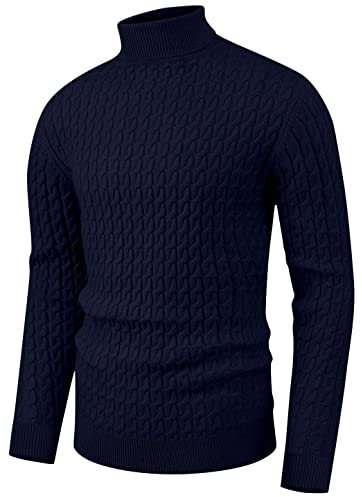 Sailwind Mens Jumper Turtle Neck Tops Twisted Knitted Pullover Winter Slim Fit Long Sleeve Sweater Solid Colour Basic Warm Work Jumpers for Men (Navy Blue, XL)