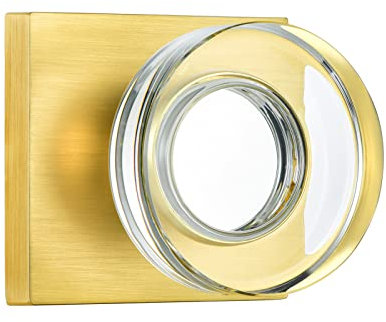 COOLNEWS Passage Function Clear Crystal Glass Door Knobs Interior, Modern Gold Door Knob with Square Plate, Satin Brass Finish