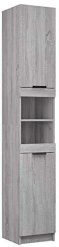 vidaXL Badschrank, Badezimmerschrank mit viel Stauraum, Hochschrank für Badezimmer, Badmöbel Badezimmermöbel Schrank Bad, Grau Sonoma Holzwerkstoff