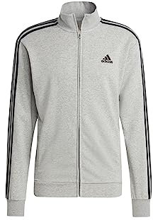 adidas Herren Basic 3-Stripes French Terry Track Suit, Medium Grey Heather/Black, S