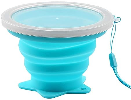 Jagowa Collapsible Silicone Cup Foldable BPA Free Portable Reusable Drinking Mug with Lids for Travel Outdoor Camping Hiking, Blue