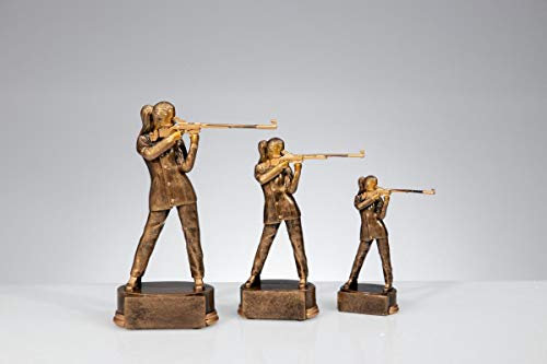 eberin · Schießsport-Pokal, Resinfigur Schütze Damen, altgold, mit Wunschtext, Größe 21 cm