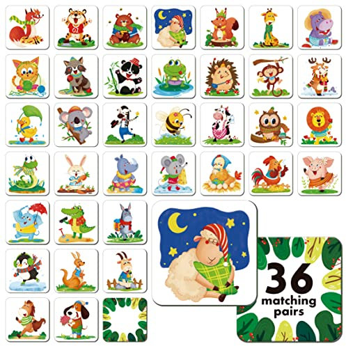 Memory-Matching-Spiel, 72 PCS-Tier-Matching-Karten für Kleinkinder 36 Designs Speicherkarten Lernspielzeug für Vorschule 4 5 6 Jahre alt