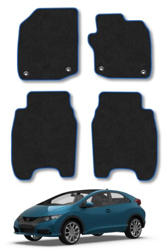 Fits Honda Civic (2011-2016) Carpet Car Mats | Tailored Fit Carpet Floor Mats non Slip Grey Trim Full Coverage Compatible Accessory Front Rear Anti Slip Granulated Backing