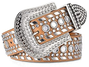 LumiSyne Mode Strass Ledergürtel Für Herren Damen Western Cowgirl Cowboy Bling Nieten Ledergürtel Große Dornschließe Mit Glänzender Kristall Vintage Taillengürtel Für Jeans Hosen Kleider Jacke
