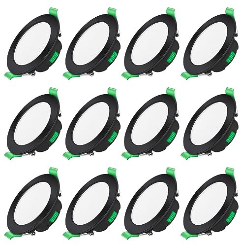 ALUSSO LED Einbaustrahler 230V Schwarz Dimmbar Flach 68mm 7W IP44 LED Spots Warmweiß Neutralweiß Kaltweiß Einbauspots für Badezimmer Küche Wohnzimmer, 12er Set