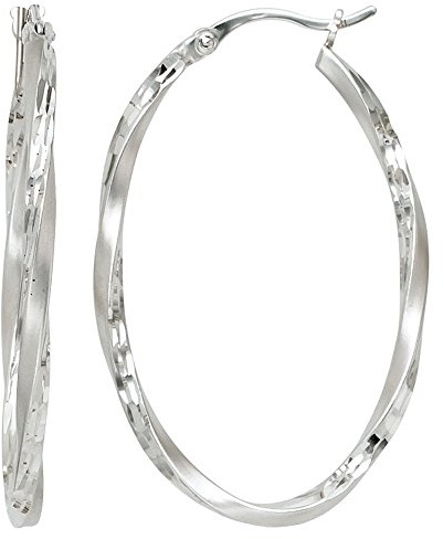 Paar Ohrringe Creolen Creole 40,6mm oval 925 Silber rhodiniert gedreht