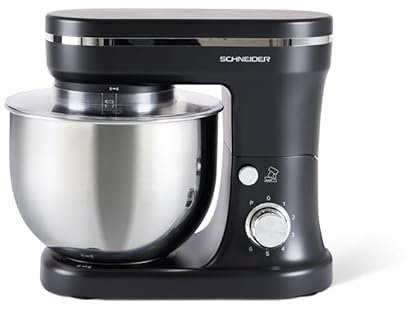 SCHNEIDER SCFP2512B, Robot pâtissier 5L, 6 vitesses + Pulse, Mouvement planétaire, Couvercle anti éclaboussures, Pieds ventouses, 1200 watts, Gris foncé