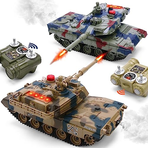 ROGALALY RC Tank Set, 1/24 Scale Army Battle Tanks with Life Indicators and Spray, 35 Mins Playtime Remote Control Military Toys, Set of 2 RC Vehicles for Kids and Adults
