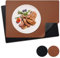 NOSTHEART Tischsets Abwaschbar 2er Set, Platzsets Abwischbar Tischsets Leder Hitzebeständig rutschfest Platzdeckchen mit Untersetzer Rund, Doppelseitigen Mit Randnähten, Schwarz Braun