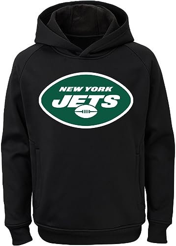 NFL Kinder Jugend 8–20 Team-Farbe, alternatives Polyester, Performance-Primär-Logo, Pullover, Sweatshirt, Hoodie, New York Jets Schwarz, 10-12