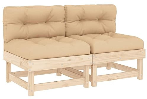 vidaXL Mittelsofa 2 STK., Gartensofa mit Kissen Latten-Design, Modular Sofa Garnitur für Garten Terrasse, Gartenmöbel Sitzgruppe Loungemöbel, Massivholz Kiefer