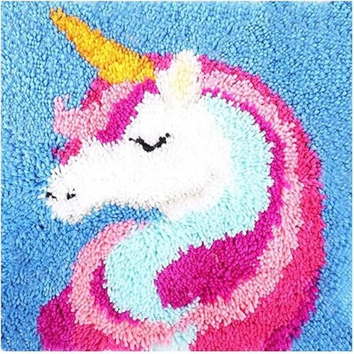 Embroidery Crafts DIY Unicorn Latch Hook Rug Kits with Tool, Adults & Kids Beginner, Handmade Needle Crochet Yarn, Cushion Christmas Home Decoration