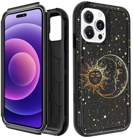 Pegmode for iPhone 15 Pro Case - Heavy Duty Protective Designer Sun Moon Cute Cartoon Hard Shockproof Bumper Phone Cases for Apple 15 Pro for Girly Women Men Girls Boys Teens