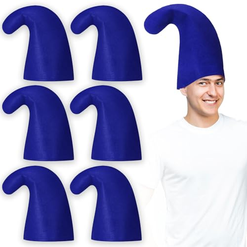 SATINIOR 6 Stück Karneval Zwergenmütze Filz Schlumpfmütze für Erwachsene Weihnachtskleid Kopfbedeckung für Kostüm Ausgefallenes Cosplay Partyzubehör (Blau)