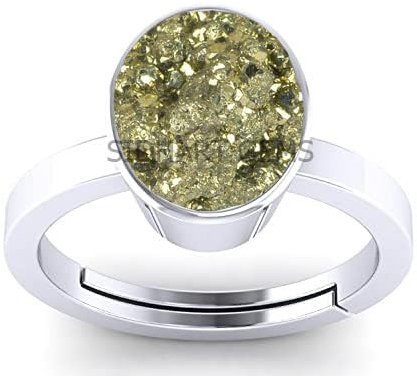 Mtrolls Ring aus echtem Silber mit natürlichem Pyrit 7,25 Ratti, 6,00 Karat, Größe S, klein, klein, Sterling Silber, Small, Sterling Silber