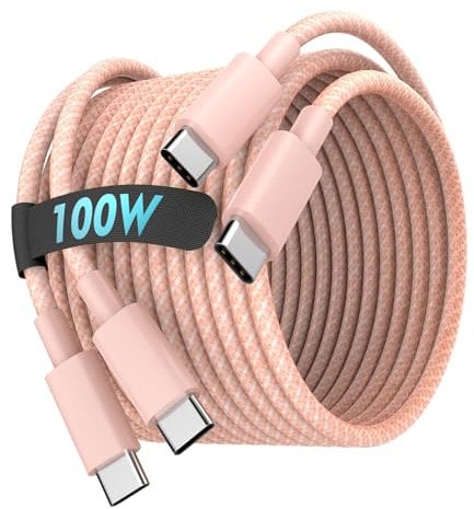 ANMIEL USB C to C 100W 2M 2M Charging Cable for iPhone 15/15 Pro, iPad Mini 6, iPad Air 4, MacBook Pro, Samsung Galaxy S23+/S23 Ultra (Pink)
