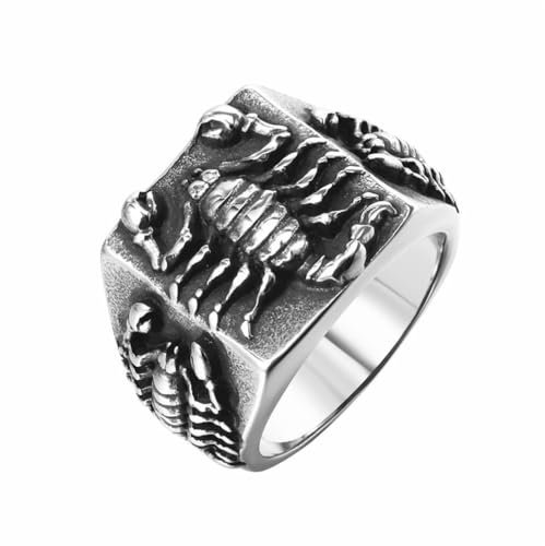PAURO Herren Edelstahl Personalisierte Jahrgang Horoskop Skorpion Eingraviert Ring Punk Stil Silber Größe 57 (18.1)