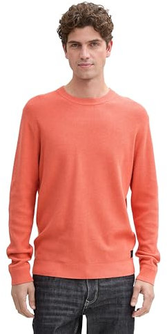 TOM TAILOR Herren Basic Strickpullover aus Baumwolle, 37099 - Coral Red Melange, XXL