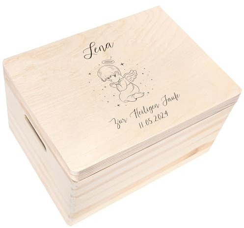 Creative Deco Personalisiert zur Taufe Geschenk für Mädchen und Junge | Mehrere Taufe Motive | Holzkiste Erinnerungsbox Deko | Individuelles Geschenk Spielzeugkiste Holzbox mit Deckel | Spardose