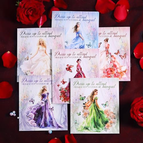 Sticker Set Bullet Journal Zubehör 30pcs Scrapbooking Stickers Abendkleid Aesthetic Sticker für DIY Accessories,Photo Album,Diary,Photo Book,Journaling,Calendar(Evening Gown Feast)