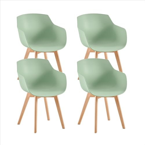 H.J WeDoo 4er Set Nordische Sessel, SGS-geprüft Esszimmerstühle mit Armlehne und Buchenholzbeinen Geeignet für Büro/Lounge/Küche/Balkon/Garten (Eiscreme Grün)