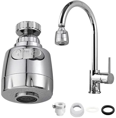 Kitchen Tap Spray Head with Connector/Gaskets/Adapter, Faucet Spray Head Bubbler Aerator 2 Modes Water Saving Faucet Filter Regulator Spray Head Nozzle for Kitchen Bathroom(COLOUR:Silver)