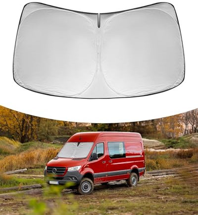 Rogierra Windschutzscheibe Sonnenschutz für Freightliner Sprinter & Mercedes Benz Sprinter 2018-2024 Zubehör Faltbare Frontscheibe Sonnenschutz Shield Protector Silber