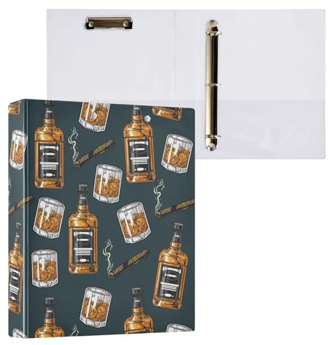 3,8 cm große Ordner mit drei Ringen, für Whiskey, Alkohol, Flaschen, Gläser, Ordner mit Taschen, 3 Löcher, Ordner für Schule, Büro, 2 Stück