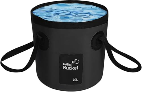 Eimer faltbar, angeleimer,Tragbarer Camping Eimer mit Griff, Ultraleichter Outdoor-Waschbecken-Angeleimer, Faltbarer Eimer zum Angeln, Camping, Wandern, Autowäsche und mehr (20L-Black)