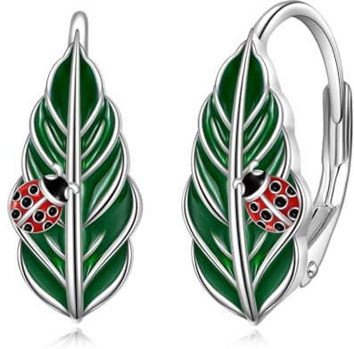 YFN Lotusblüten-Ohrringe Sterlingsilber, Lotus-Creolen für Damen (Marienkäfer)