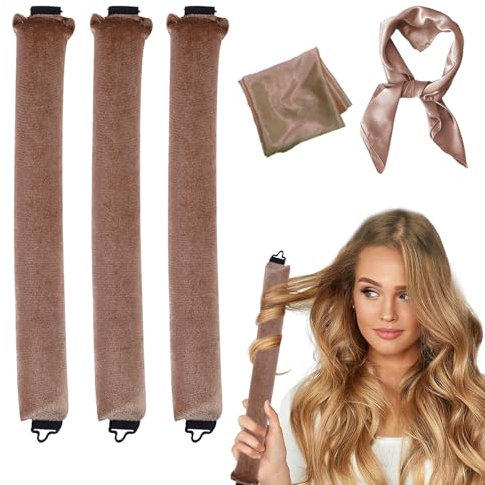 MPXEAVG 3 Stück Lockenband, Haarnudel, Blowout Hair Overnight, Heatless Curls, Lockenwickler über Nacht, Haarnudeln über Nacht für Langes Mittleres Haar(Khaki)