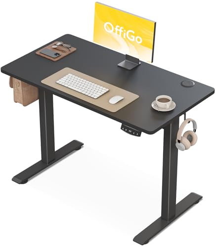 OffiGo Scrivania Regolabile in Altezza, 100 cm Scrivania Elettrica, Scrivania Ergonomica con Funzione di Memoria, Standing Desk, Modern Scrivania Computer per Casa e Ufficio, Nero