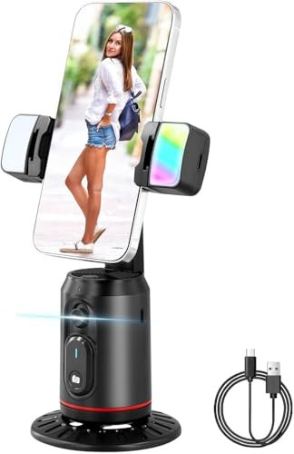 Auto Face & Body Tracking Tripod Phone Holder, Live Smart Shooting Holder with Bluetooth Remote and 2 Fill Light, NO App, 360° Mobile Gimbal Stabilizer Stand for Vlog Tiktok YouTube Streaming