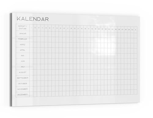 DEQORI Glas-Magnettafel | 90x60 cm cm groß | Motiv Kalendar Weiß (DE) | Memo-Board aus Glas | Magnetboard inkl. Magnete, Stift & Tuch für Küche & Büro | Tafel magnetisch & beschreibbar