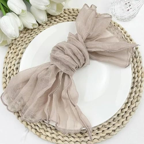 XJHWD 12 pièces 50x50 cm Serviettes en Gaze froissée Bleu Beige poussiéreux, Serviettes de Table rustiques pour décoration de Table de gâteau, Utilisation de Cocktails et d'événeme, Rose