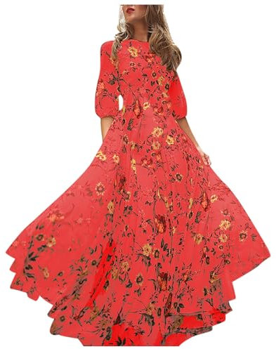 WVONIF Robe Longue Grande Taille Noel Femmes Dentelle à Fleurs Midi Robe Élégant Col Rond Bodycon Dress de Soirée Mariage Cocktail Robe Rose poudré Dentelle Jupes Longues Hiver Grandes Tailles