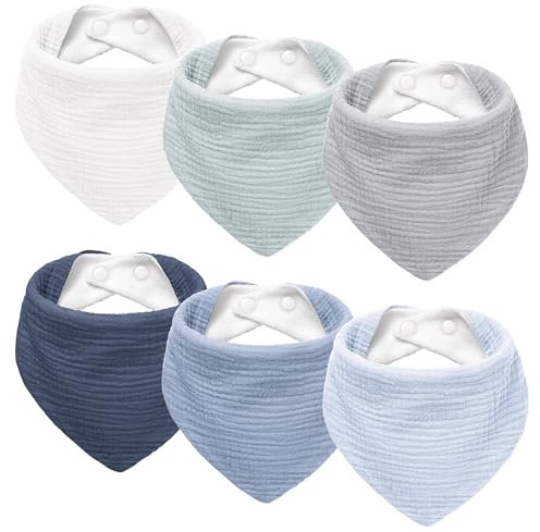Susurration Lätzchen Baby Dreieckstuch Baby Musselin Halstuch Baby für Junge und Mädchen,Sabberlätzchen Baby Verstellbare 6 Stück (Blau)