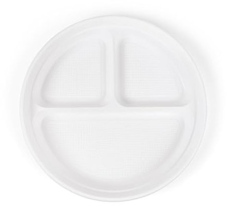 Inoverse 100 stück Plastikteller, 3-Geteilet Menüteller Ø22 cm, Mehrweg Partygeschirr, Partyteller, Kunststoffteller für Grillparty, Catering und Geburtstage, Grillteller, Plastik teller