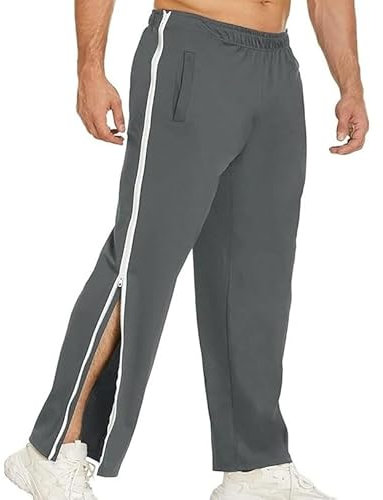 Qixfyze Reha Hose Damen Herren Trainingshose Mit Durchgehendem Reissverschluss Jogginghose Abreißhose Locker Lässig Sportswear Mit Tasche Seitlich Zu Öffnen Baggy Am Bein Weites Bein(Gray,M)