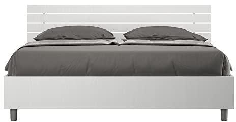 ITYHOME Letto contenitore doppia alzata 160x200 testata inclinata con doghe bianco frassino Ankel