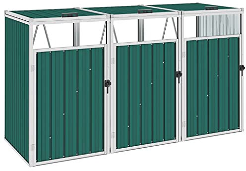 Furniture select-Triple Garbage Bin Shed Green 213x81x121 cm Steel