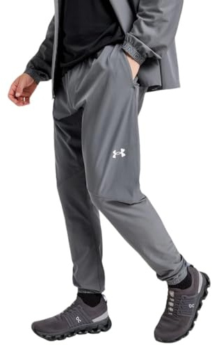 Under Armour Vanish Hybrid Track Pants for Men - Castlerock, Relaxed Fit, Breathable 100% Polyester Fabric, Adjustable Drawcord Waist, Cuffed Ankles & Secure Back Pocket - (Large, Grey)
