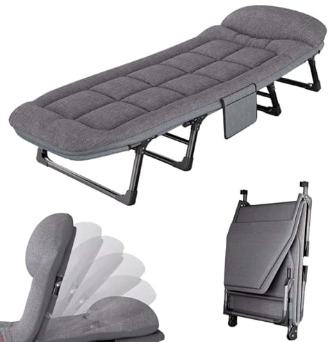 Feldbett mit Matratze, Gästebett Klappbar Campingbett mit Seitentasche & Verstellbaren Rückenlehne, 66x200 cm 200 kg belastbar Klappbett Campingliege für Erwachsene, Garten, Reisen, Outdoor & Indoor
