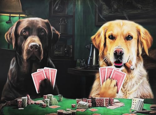 KUSTOM ART Dekorative Poster Wand Serie Tiere Aristokratische Hunde Labrador Poker spielen Kunstdruck auf beschichtetem Papier 40x30cm ohne Rahmen