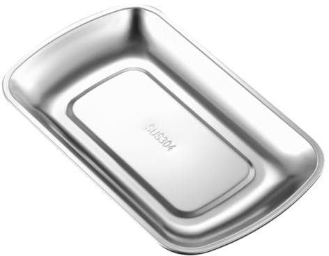 COLLBATH Edelstahlteller Mit Tragbarem Lebensmittelbehälter Rechteckige Gebäckplatte Snackschale Für Obst Dessert Und Servierplatte Leicht Zu Reinigen Lagern